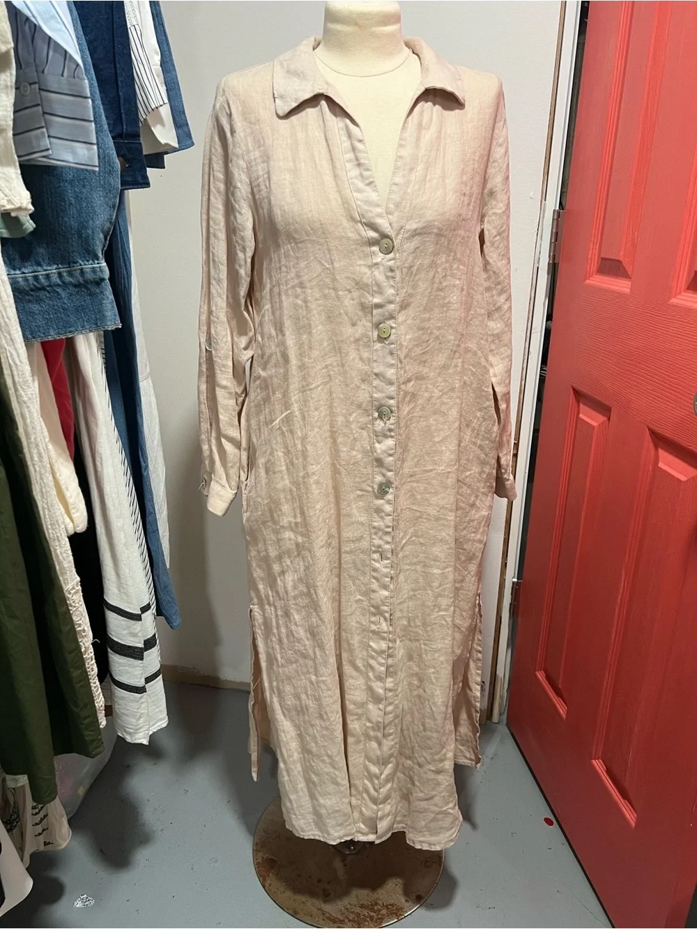 zara beige button dress Zara - Belted Poplin Midi Dress - Light Beige - L